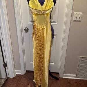 Mori Lee yellow low back evening dress with silver beading size 0